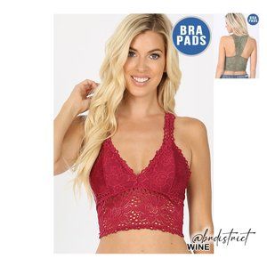 Stretch Lace Bralette - Wine - Large